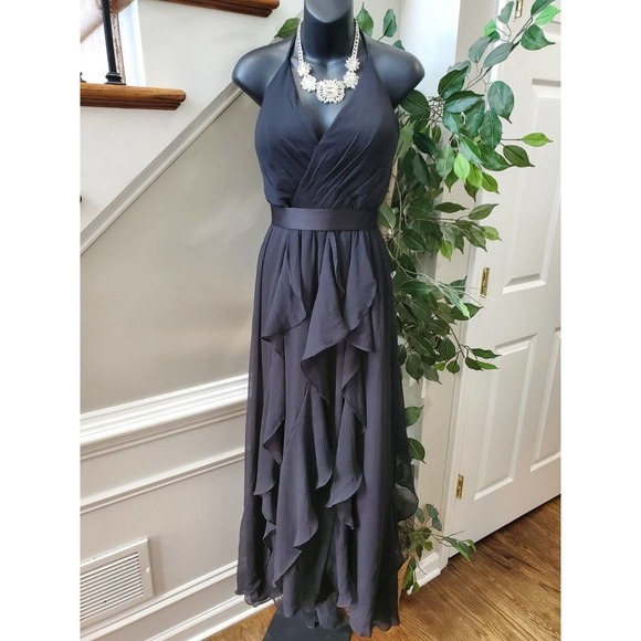 Vera Wang Women's Black Polyester Halter Neck Sleeveless Long Maxi Dress Size 2 - Picture 1 of 13